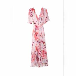 NWOT TAYLOR Floral-Print Chiffon V-Neck Maxi Dress Size 6